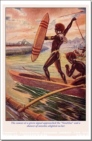 Graphic poster: The canoes at a given signal approached the Nautilus ...