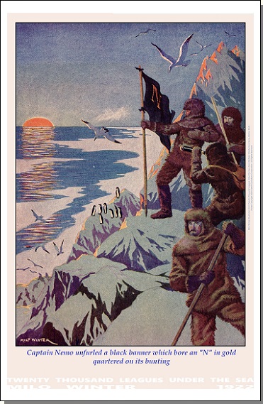 Graphic poster: Captain Nemo unfurled a black banner which bore an 'N' ...